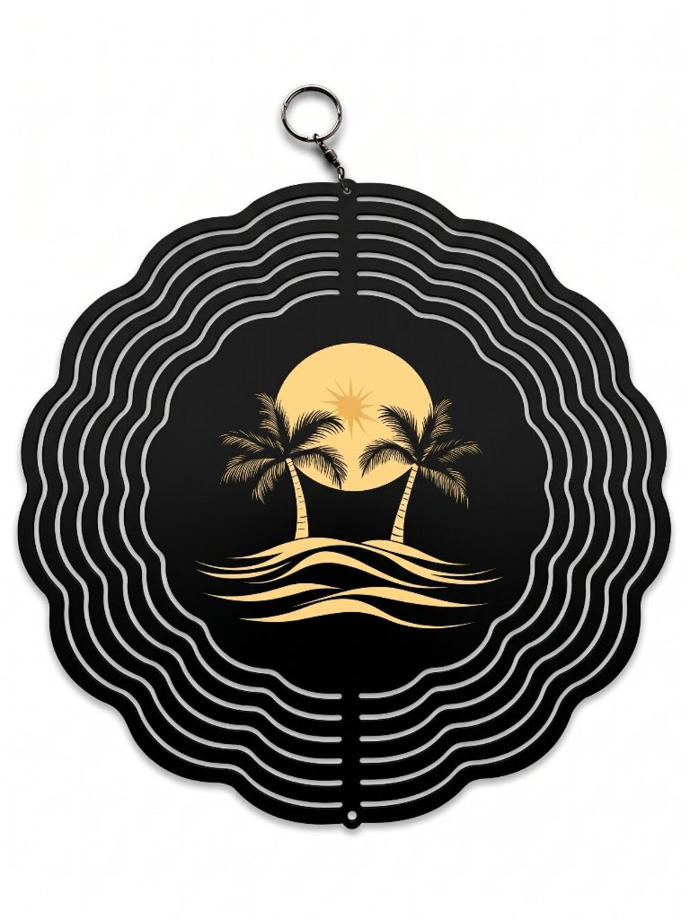 10" Tropical Palm Tree Kinetic Wind Spinner - Black Metal Hanging Yard Decor